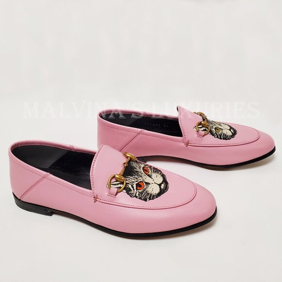 GUCCI SHOES BRIXTON PINK LEATHER LOAFER MYSTIC CAT w HORSEBIT sz 36 6 US - Picture 5 of 15